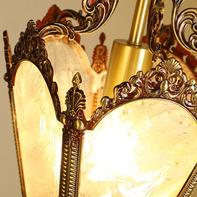 Traditional Vintage Ice Court Curve Glass Copper 1-Light Pendant Light For Living Room