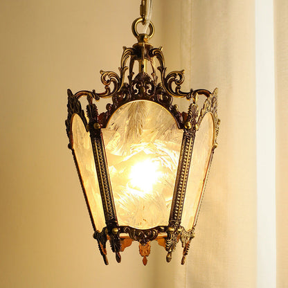 Traditional Vintage Ice Court Curve Glass Copper 1-Light Pendant Light For Living Room