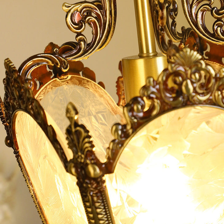 Traditional Vintage Ice Court Curve Glass Copper 1-Light Pendant Light For Living Room