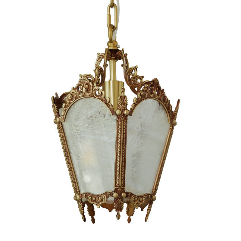 Traditional Vintage Ice Court Curve Glass Copper 1-Light Pendant Light For Living Room