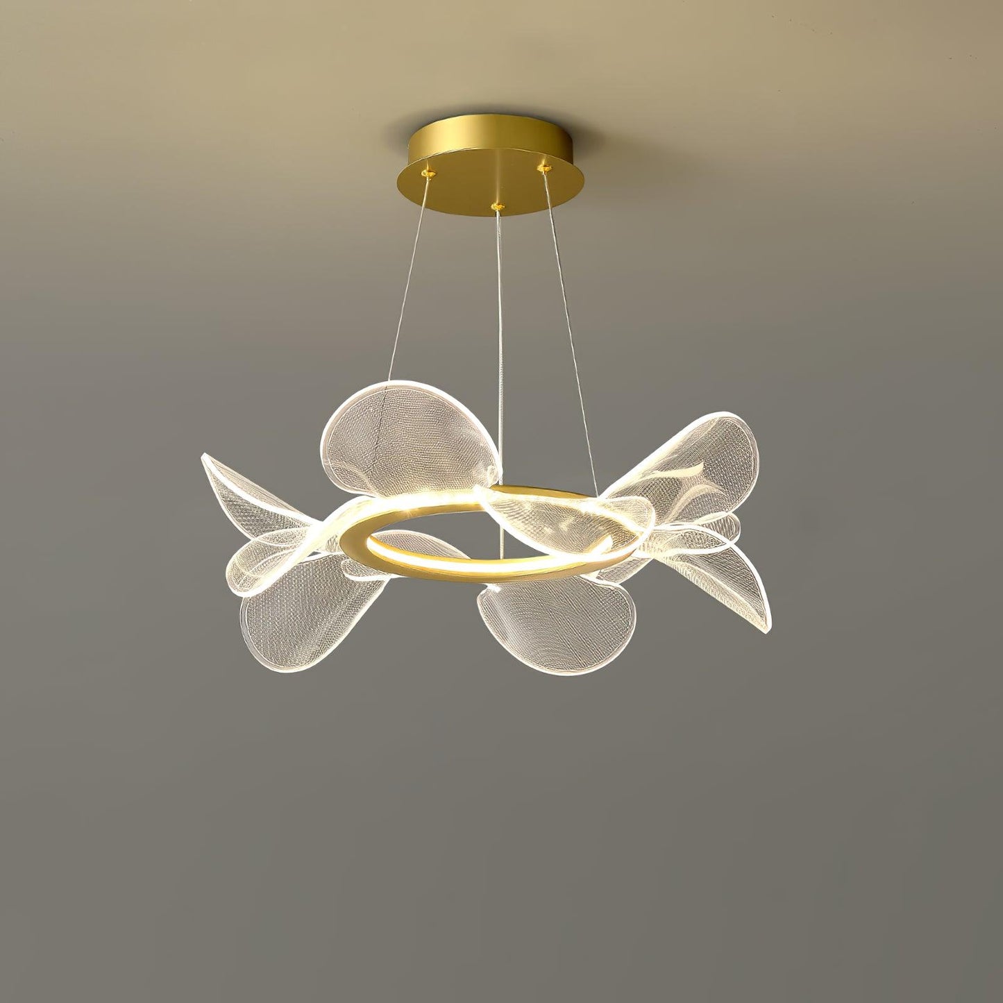 Bain Flying Flowers Chandelier Dia 19.7″ x H 6.3″ / Dia 50cm x H 16cm / Gold & Transparent / Warm Light Chandelier