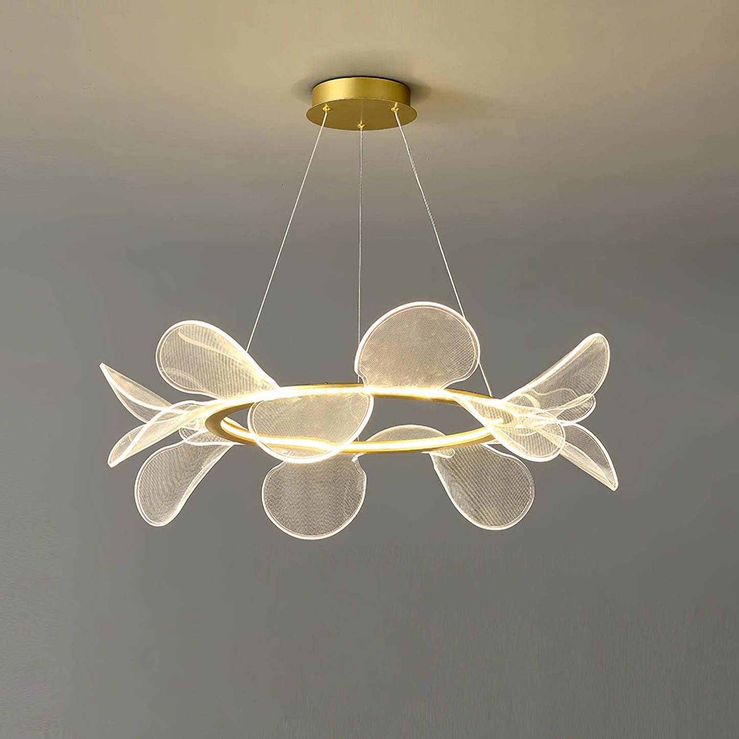 Bain Flying Flowers Chandelier Dia 31.5″ x H 7.9″ / Dia 80cm x H 20cm / Gold & Transparent / Warm Light Chandelier