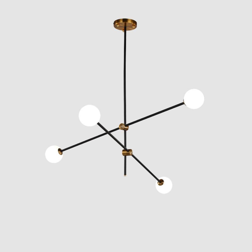 SI Chandelier 4heads: L 29.5″ x H 31.5″ / L 75cm x H 80cm / Black + Copper / Opal glass Chandelier