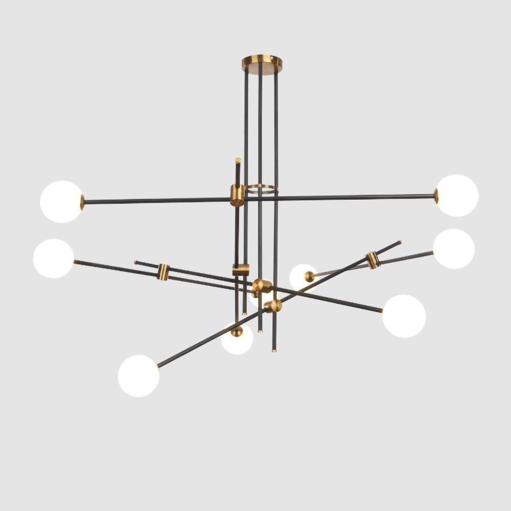 SI Chandelier 9heads: L 29.5″ x H 31.5″ / L 75cm x H 80cm / Black + Copper / Opal glass Chandelier