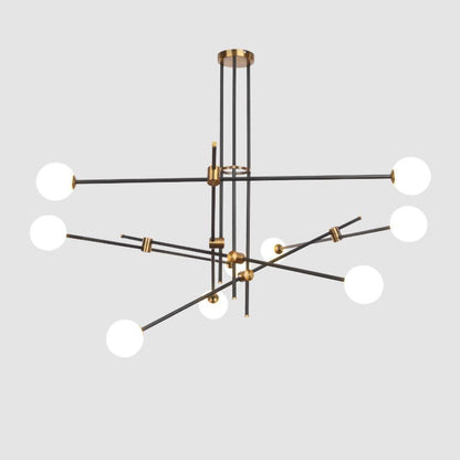 SI Chandelier 9heads: L 29.5″ x H 31.5″ / L 75cm x H 80cm / Black + Copper / Opal glass Chandelier