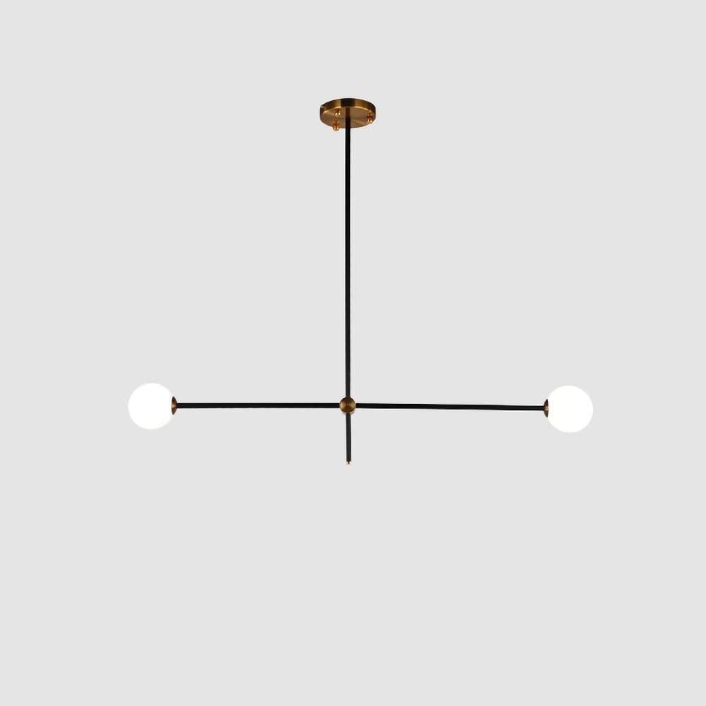 SI Chandelier 2heads: L 29.5″ x H 31.5″ / L 75cm x H 80cm / Black + Copper / Opal glass Chandelier