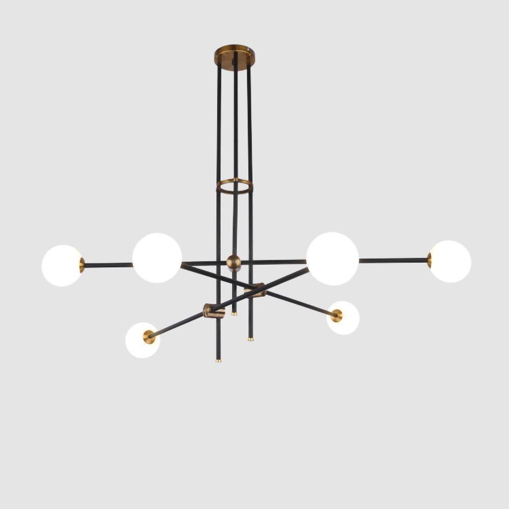 SI Chandelier 6heads: L 29.5″ x H 31.5″ / L 75cm x H 80cm / Black + Copper / Opal glass Chandelier