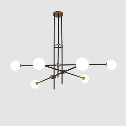 SI Chandelier 6heads: L 29.5″ x H 31.5″ / L 75cm x H 80cm / Black + Copper / Opal glass Chandelier