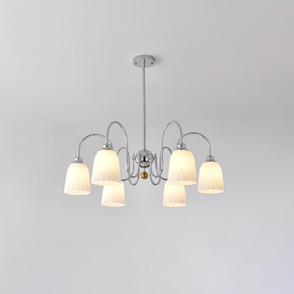 Bauhaus Pleated Chandelier 6 Lamps ? 23.6″ x H 15″ / Dia 85cm x H 53cm / Chrome & White Chandelier
