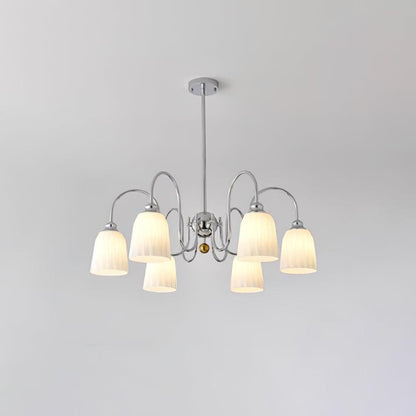 Bauhaus Pleated Chandelier 6 Lamps ? 23.6″ x H 15″ / Dia 85cm x H 53cm / Chrome & White Chandelier
