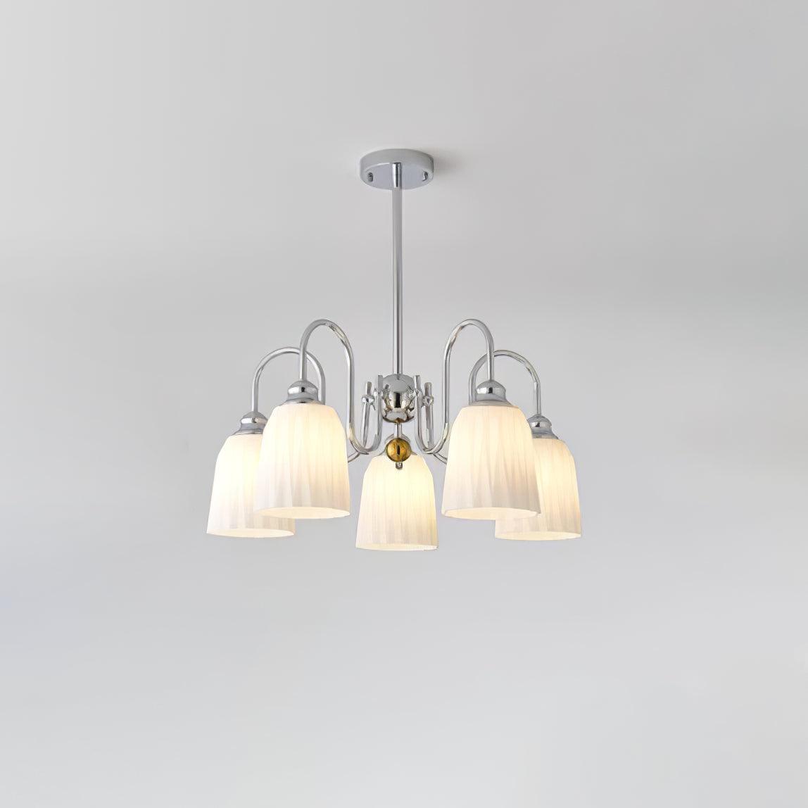 Bauhaus Pleated Chandelier 5 Lamps ? 23.6″ x H 15″ / Dia 66cm x H 53cm / Chrome & White Chandelier