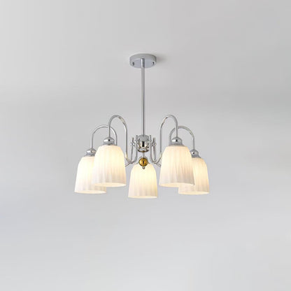 Bauhaus Pleated Chandelier 5 Lamps ? 23.6″ x H 15″ / Dia 66cm x H 53cm / Chrome & White Chandelier