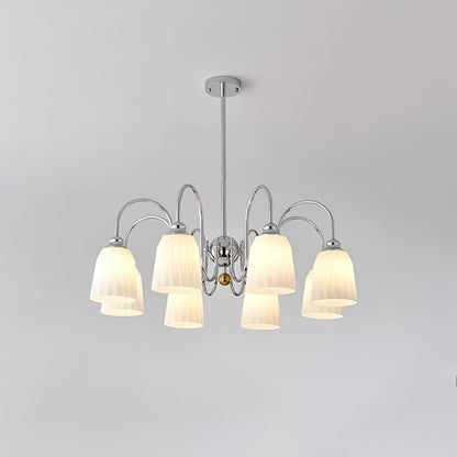 Bauhaus Pleated Chandelier 8 Lamps ? 31.5″ x H 15″ / Dia 85cm x H 53cm / Chrome & White Chandelier