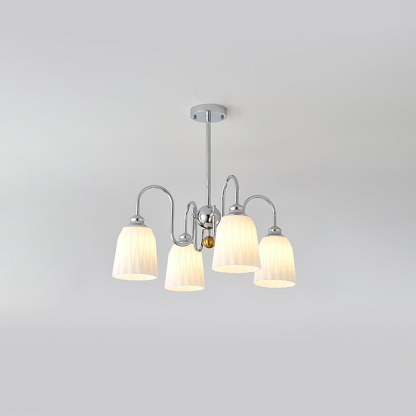 Bauhaus Pleated Chandelier 3 Lamps ? 19.7″ x H 15″ / Dia 64cm x H 53cm / Chrome & White Chandelier