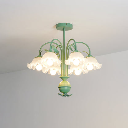 Bell Orchid Chandelier 6 heads ? 23.6″ x H 19.7″ / Dia 60cm x H 50cm / Green & White / Acrylic Chandelier