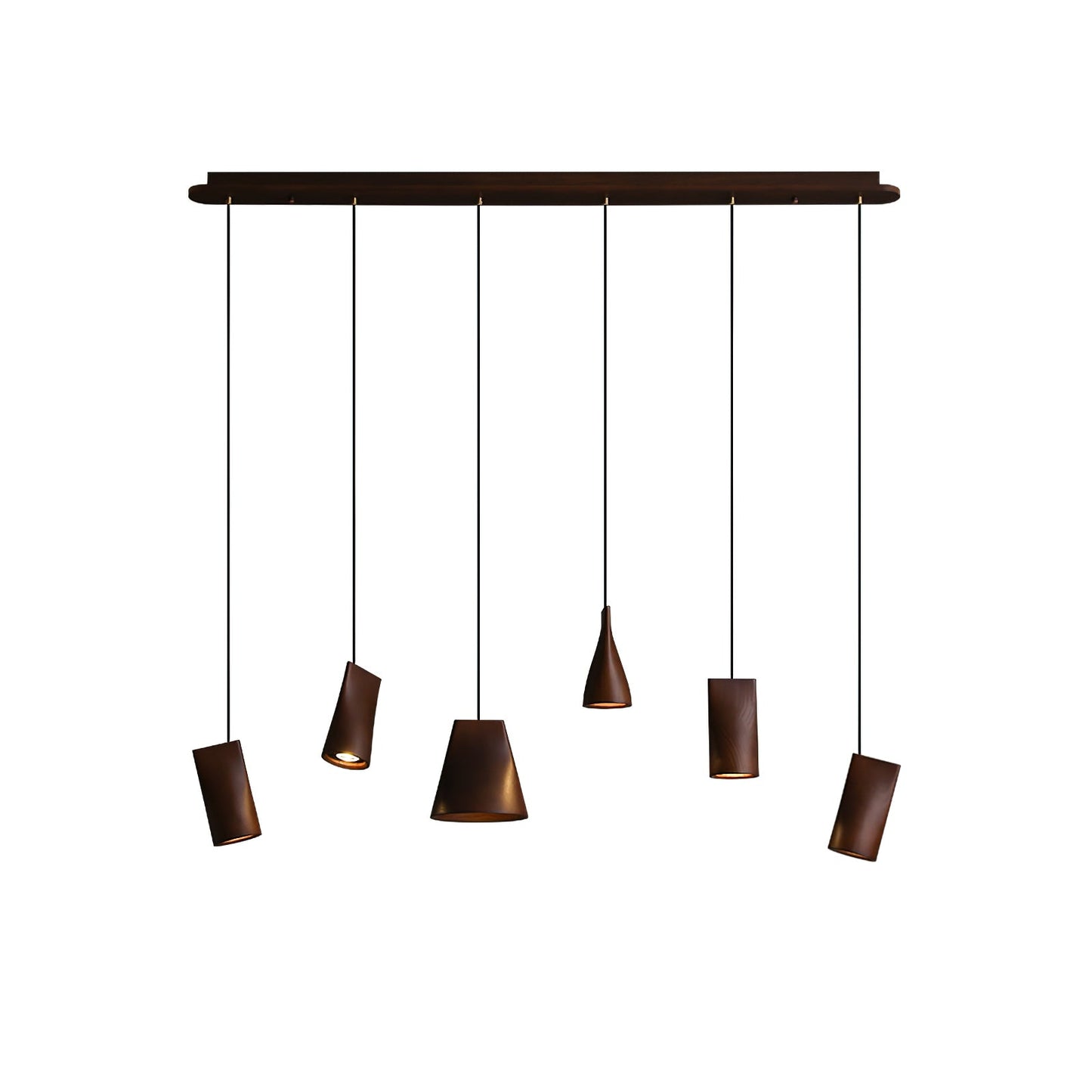 Bellwood Pendant Lamp Long canopy 6 Heads: Dia 51.2″ x H 59.1″ / Walnut Color / Warm Light Pendant light