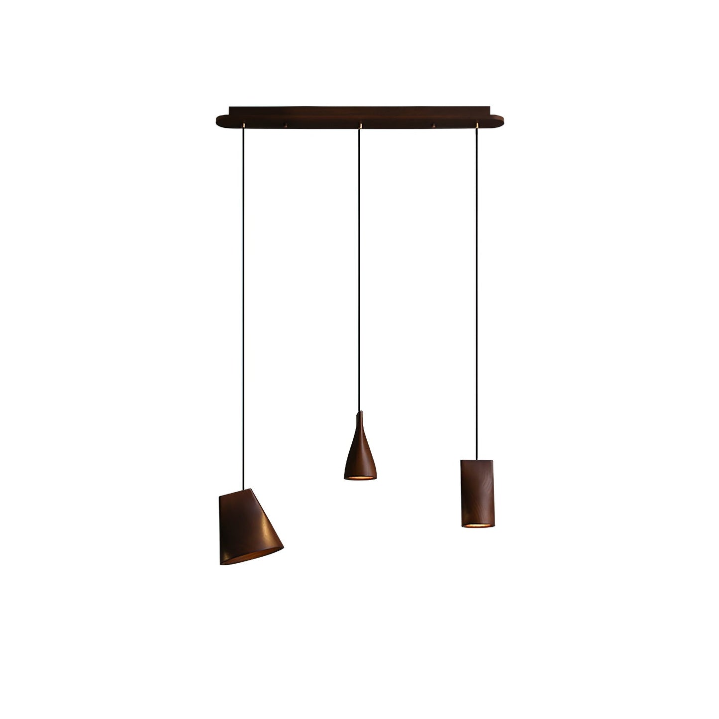 Bellwood Pendant Lamp Long canopy 3 Heads: Dia 33.5″ x H 59.1″ / Walnut Color / Warm Light Pendant light