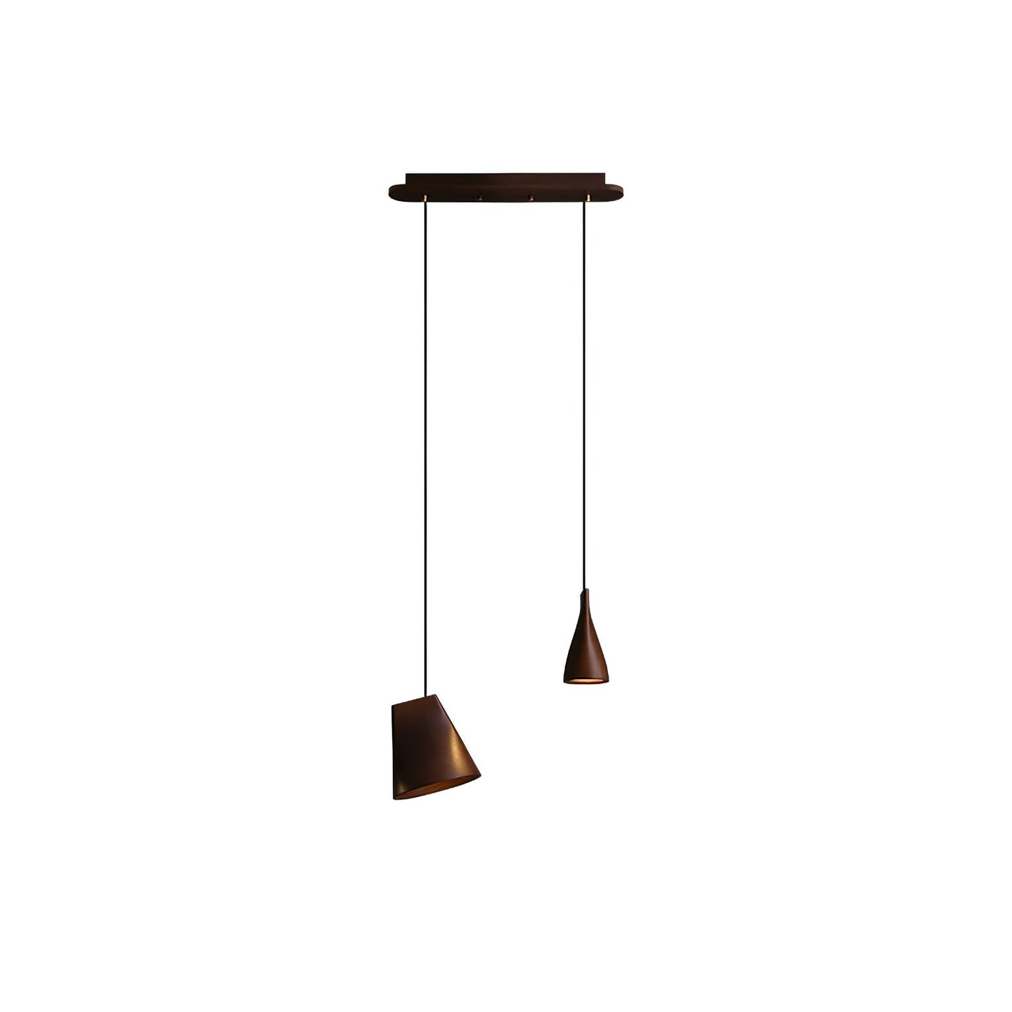 Bellwood Pendant Lamp Long canopy 2 Heads: L 20.9″ x H 59.1″ / Walnut Color / Warm Light Pendant light