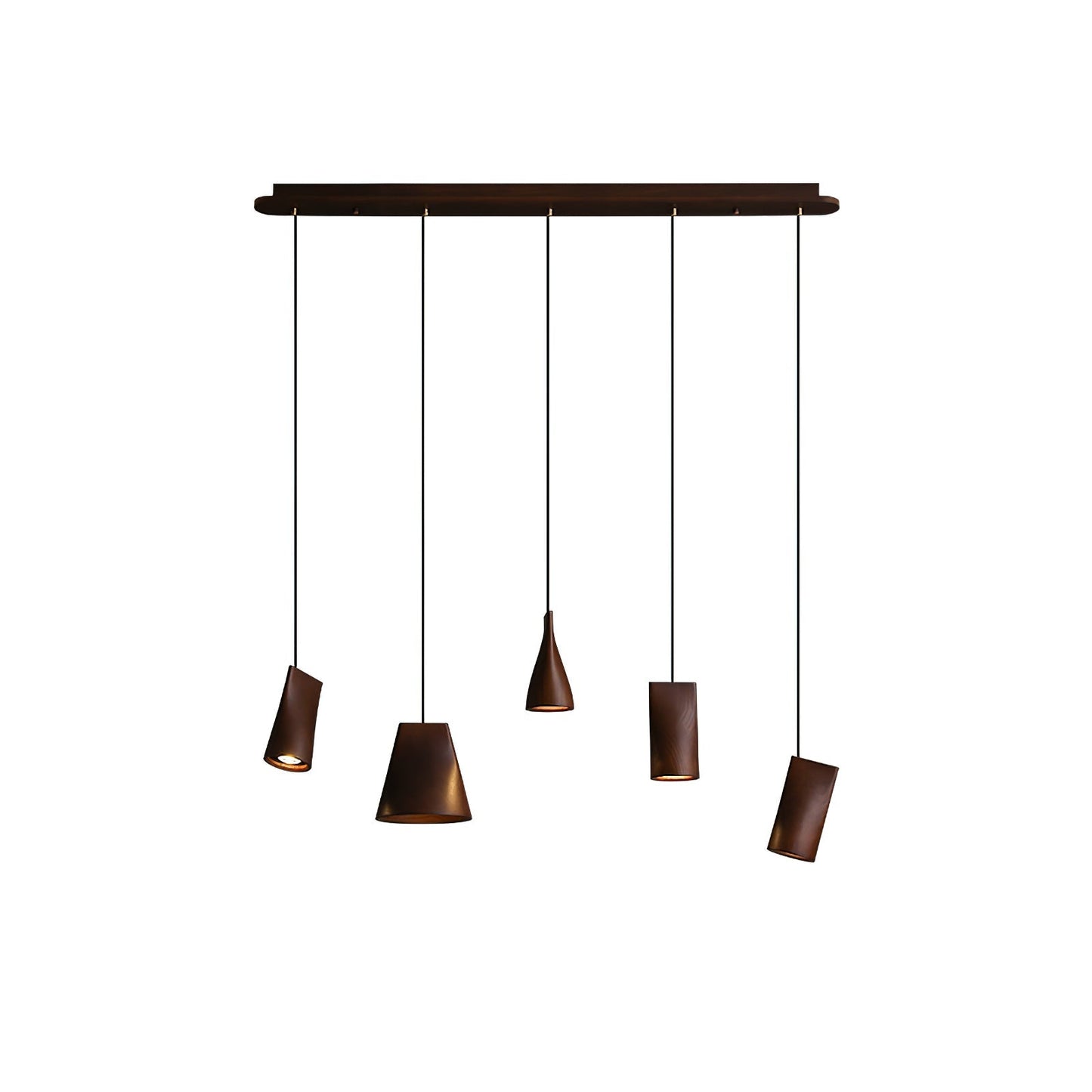 Bellwood Pendant Lamp Long canopy 5 Heads: Dia 42.1″ x H 59.1″ / Walnut Color / Warm Light Pendant light