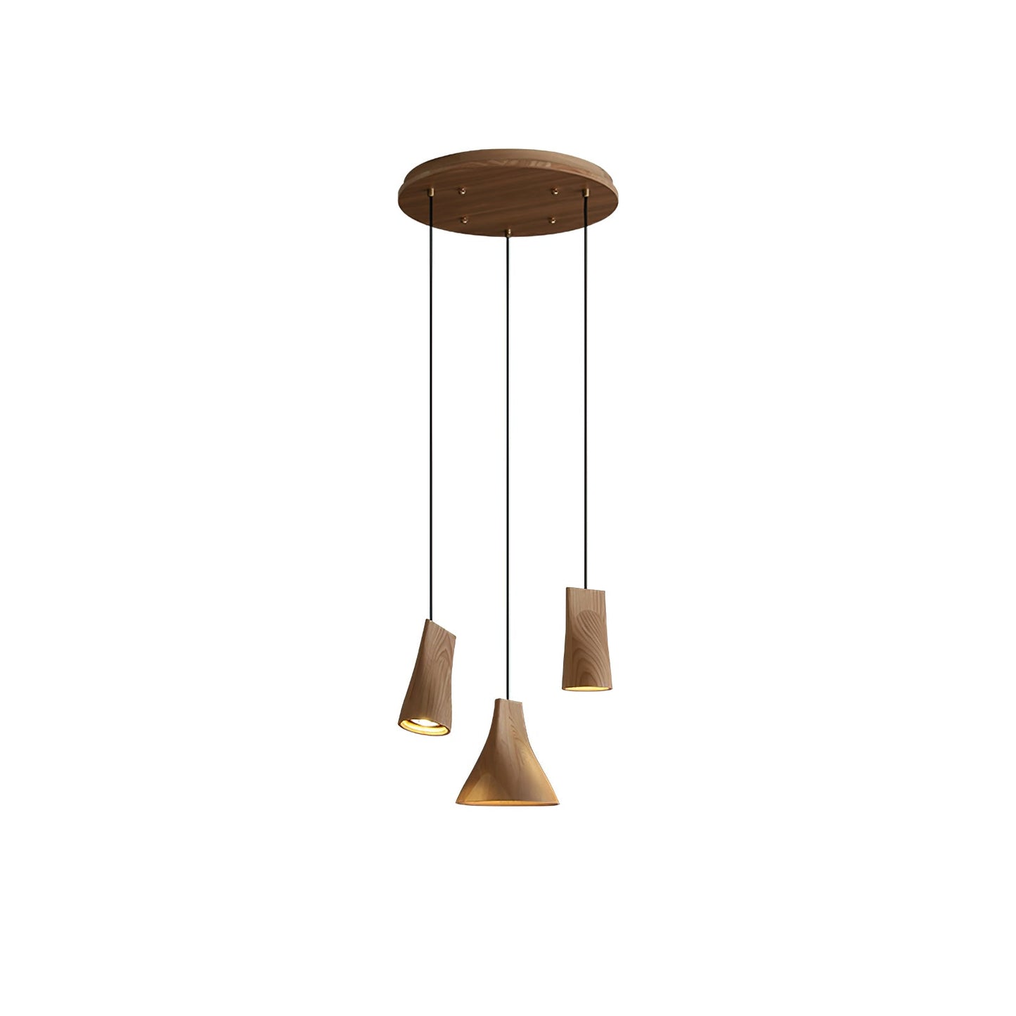 Bellwood Pendant Lamp Round canopy 3 Heads: Dia 15″ x H 59.1″ / Wood Color / Warm Light Pendant light