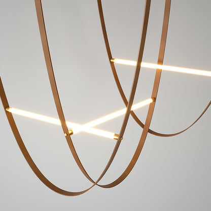 Straight Belt Pendant Lamp L 18.5″ + L 26.4″ + L 32.7″ / L 47cm + L 67cm + L 83cm (Power: 50W) / Gold & Light Brown