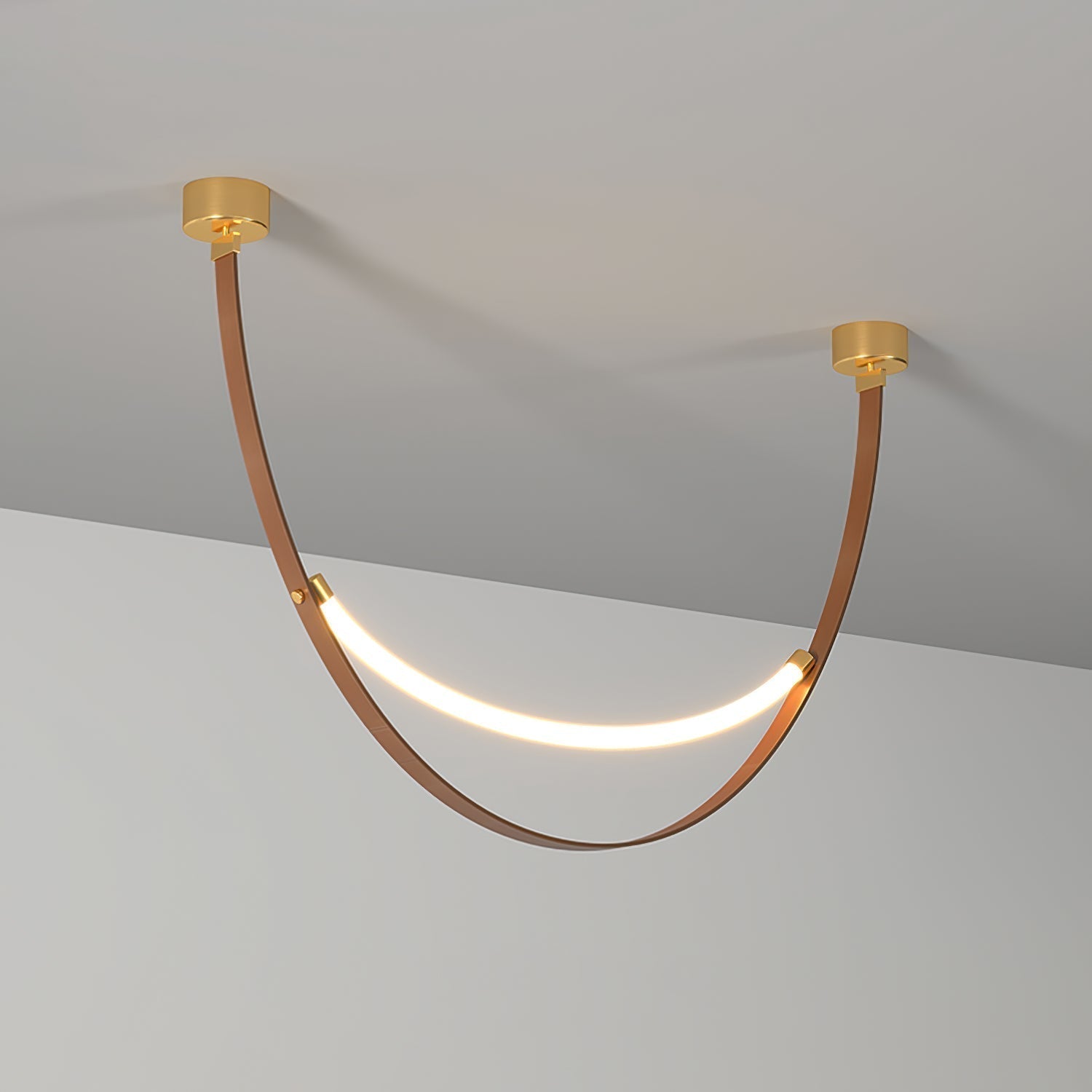Belt Pendant Lamp L 47.2″ x H 17.7″ / L 120cm x H 45cm / Gold & Light Brown / Warm Light Chandelier