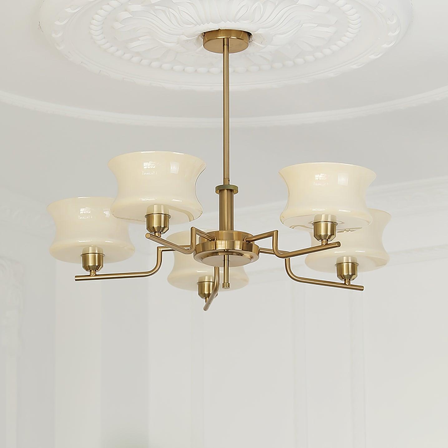 Belue Chandelier 5 heads ? 29.5″ x H 11″/ Dia 75cm x H 28cm / Gold & Beige Chandelier
