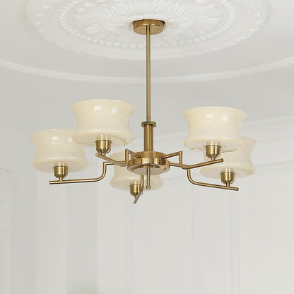 Belue Chandelier 5 heads ? 29.5″ x H 11″/ Dia 75cm x H 28cm / Gold & Beige Chandelier