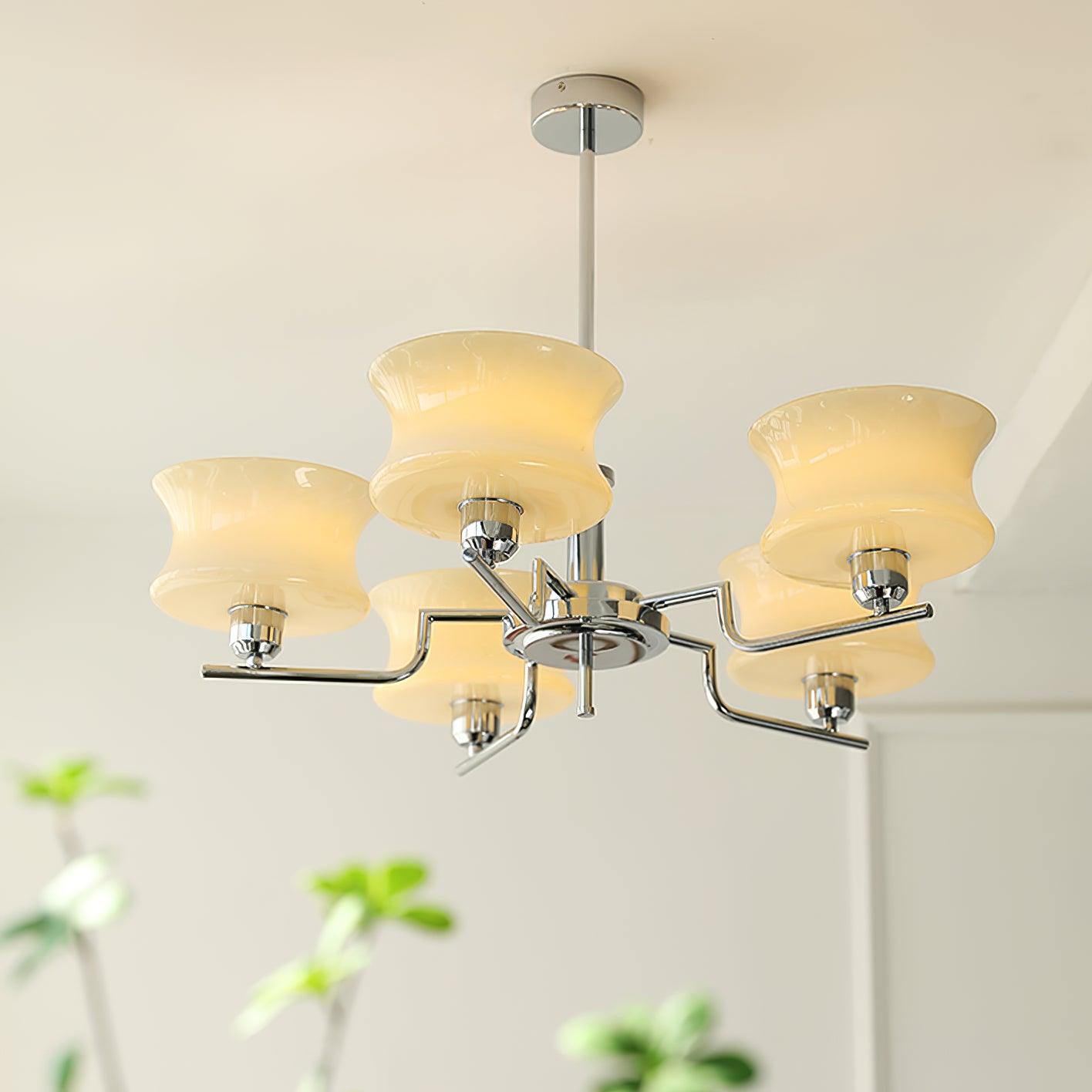Belue Chandelier 5 heads ? 29.5″ x H 11″/ Dia 75cm x H 28cm / Chrome & Beige Chandelier