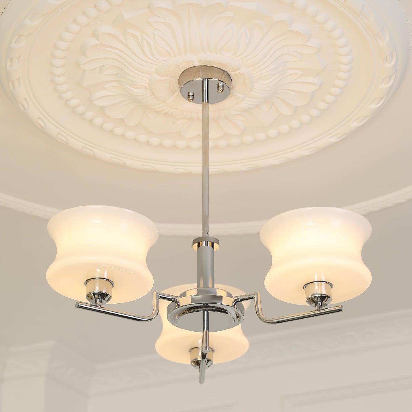 Belue Chandelier 3 heads ? 21.6″ x H 11″/ Dia 55cm x H 28cm / Chrome & Beige Chandelier