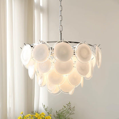 Bettina Murano Chandelier Dia 24.4″ x H 19.6″ / Dia 62cm x H 50cm / Chrome & White glass Chandelier
