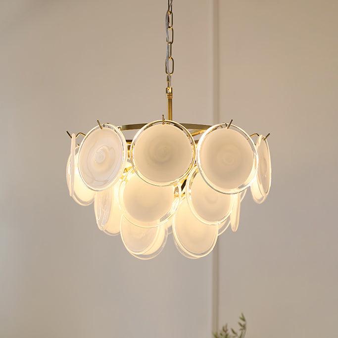 Bettina Murano Chandelier Dia 19.6″ x H 15.7″ / Dia 50cm x H 40cm / Gold & White glass Chandelier