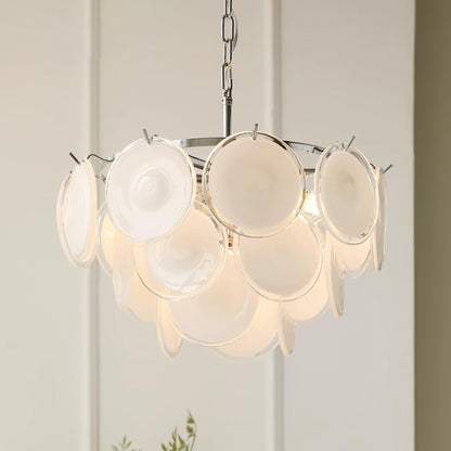 Bettina Murano Chandelier Dia 19.6″ x H 15.7″ / Dia 50cm x H 40cm / Chrome & White glass Chandelier