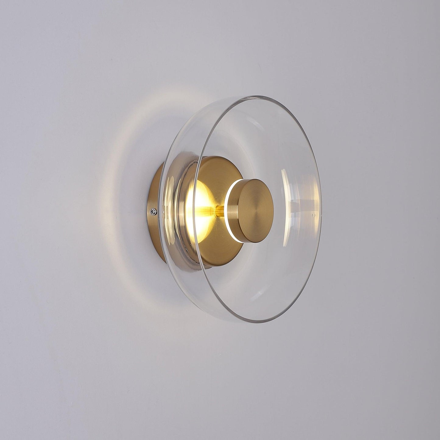Glimmera Wall Light ? 3.9″ x H 9″ / Dia 10cm x H 23cm / Brass & Clear glass / Warm Light Wall lamp