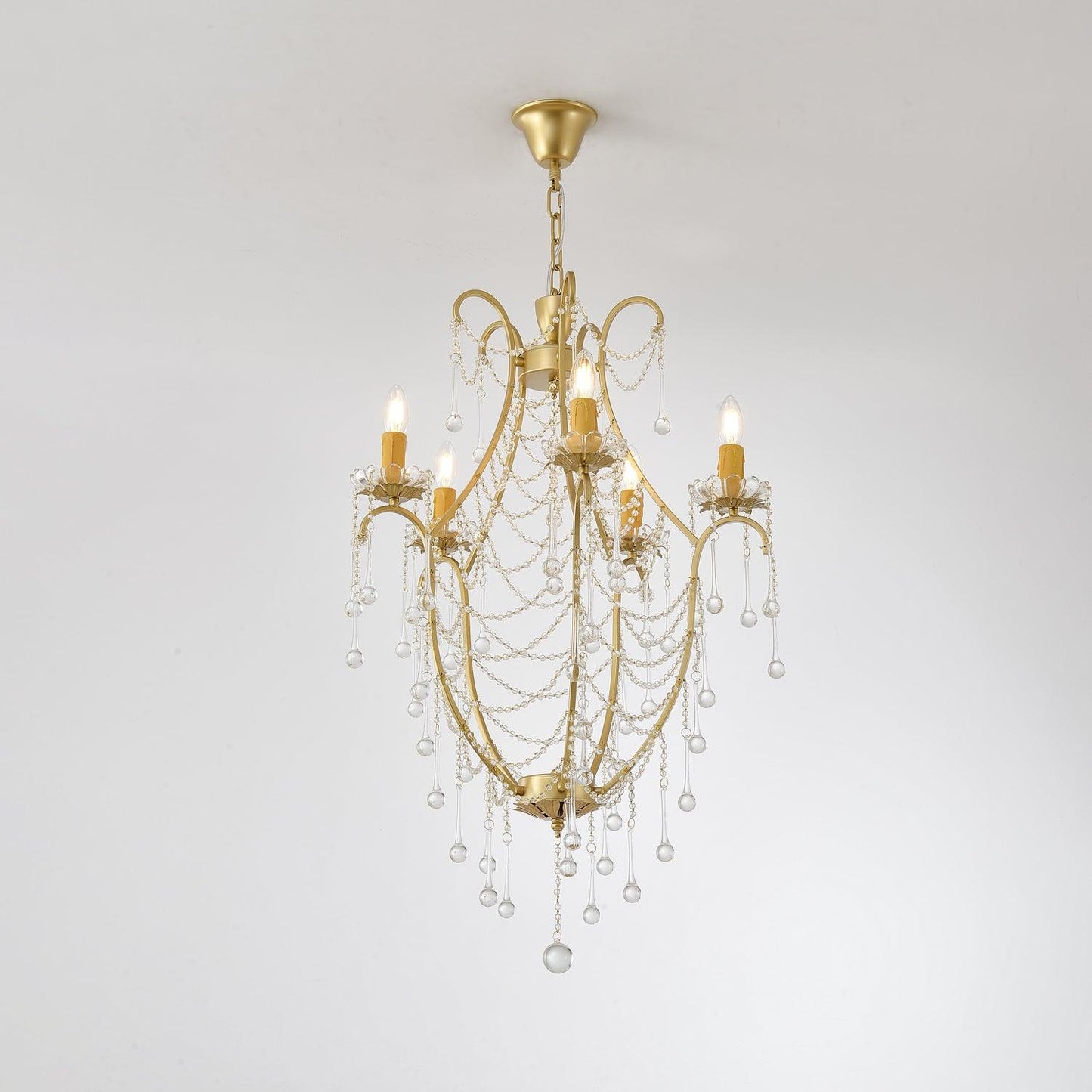 Crystal Birdcage Chandelier 5 Heads Φ 24.4″ x H 37.4″ / Dia 62cm x H 95cm / Gold & Clear Chandelier