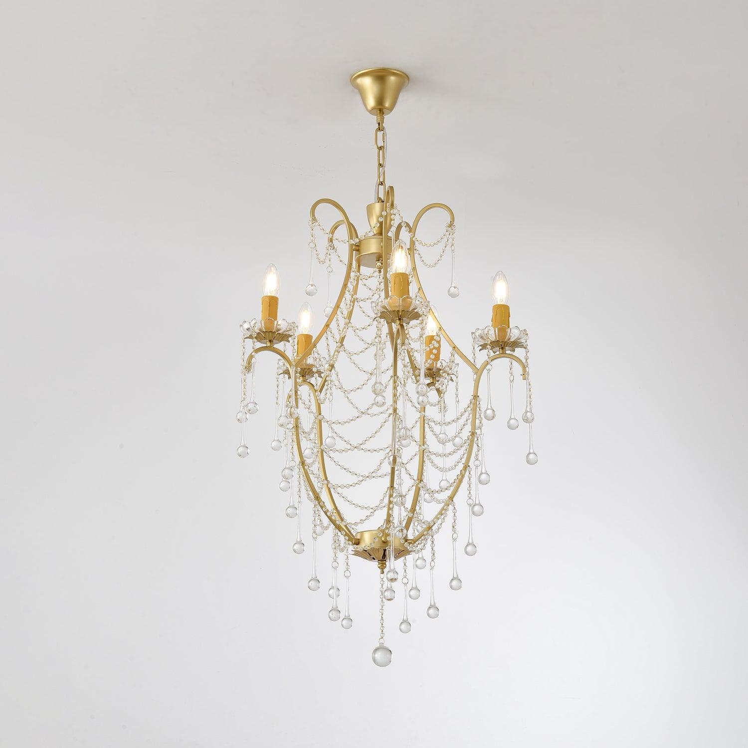 Crystal Birdcage Chandelier 5 Heads Φ 24.4″ x H 37.4″ / Dia 62cm x H 95cm / Gold & Clear Chandelier