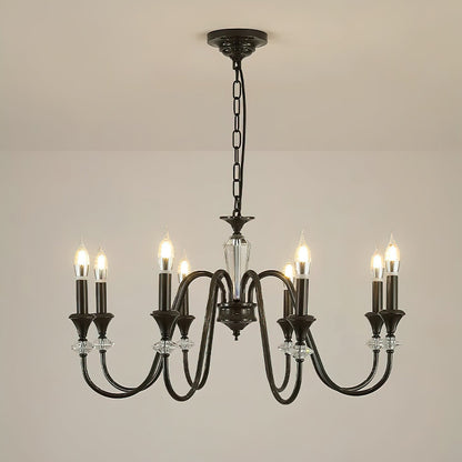 Noir Candelabra Chandelier 8 heads Dia 31.5″ x H 18.1″ / Black & Clear Chandelier