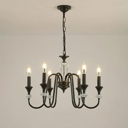Noir Candelabra Chandelier 6 heads Dia 25.6″ x H 17.7″ / Black & Clear Chandelier