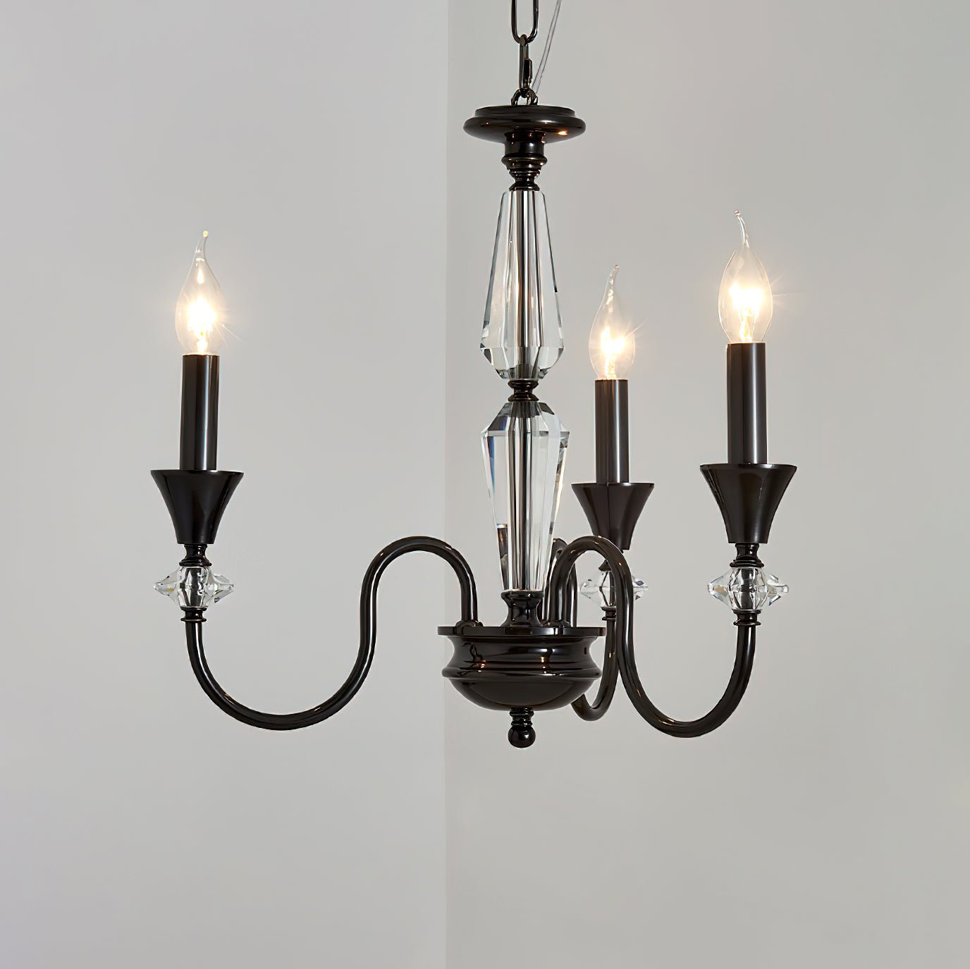 Noir Candelabra Chandelier 3 heads Dia 20.5″ x H 17.7″ / Black & Clear Chandelier
