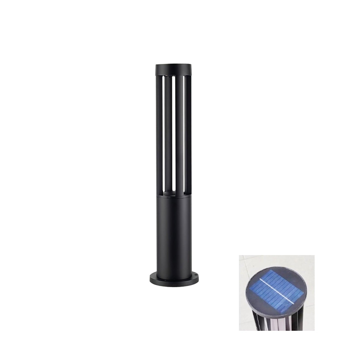 Black Cylindrical Garden Outdoor Light with Solar Panel Dia 4.1″ x H 23.6″ / Dia 10.5cm x H 60cm / Black / Warm Light