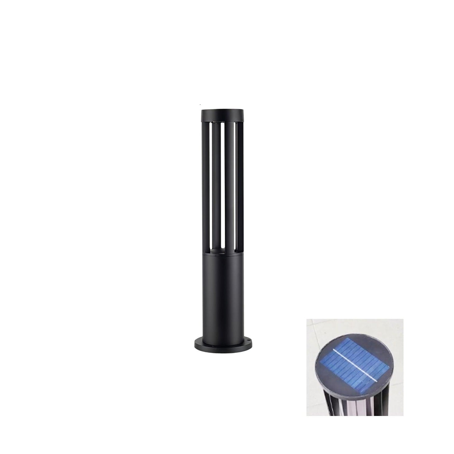 Black Cylindrical Garden Outdoor Light with Solar Panel Dia 4.1″ x H 15.7″ / Dia 10.5cm x H 40cm / Black / Warm Light