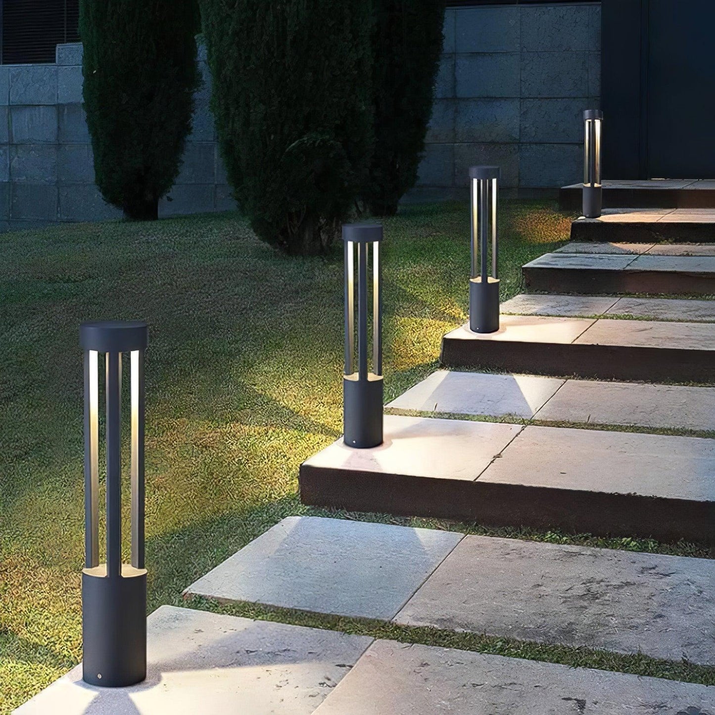 Black Cylindrical Garden Outdoor Light with Solar Panel Floor lamp