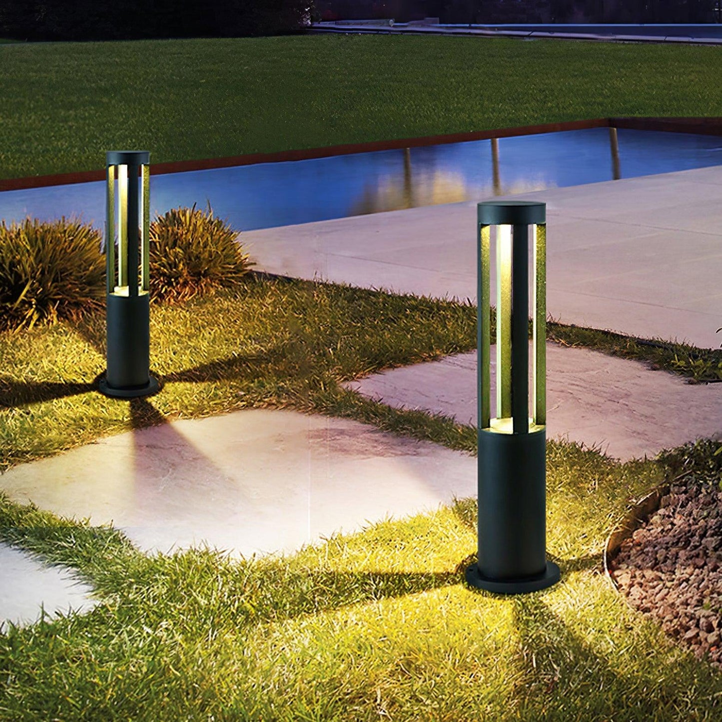 Black Cylindrical Garden Outdoor Light with Solar Panel Floor lamp