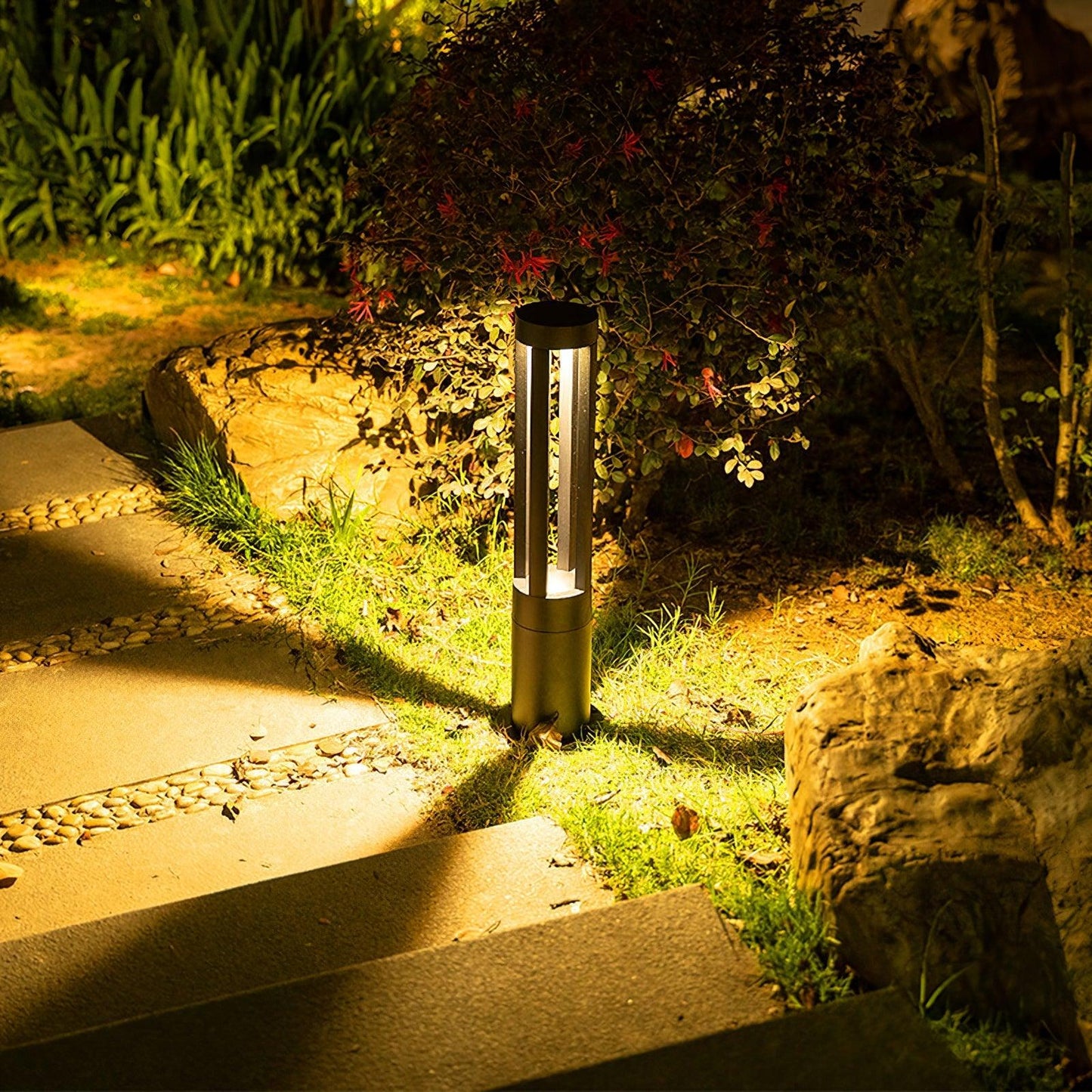 Black Cylindrical Garden Outdoor Light with Solar Panel Floor lamp