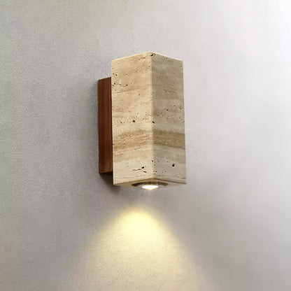 Blend Wall Sconce Model B ? 2.6’’ x H 9.1’’ / Walnut Color & Yellow Travertine / Warm Light Wall lamp