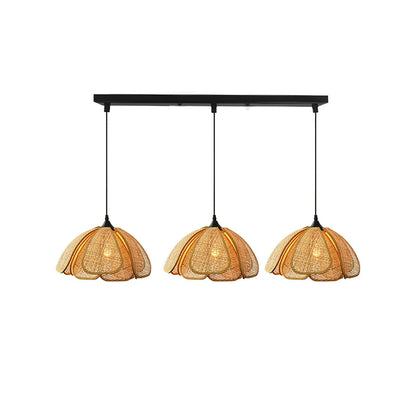 Bloom Rattan Pendant Lamp 3 heads Long Canopy L 31.5″ x W 3.9″ x H 59″ / L 80cm x W 10cm x H 150cm / Black & Natural