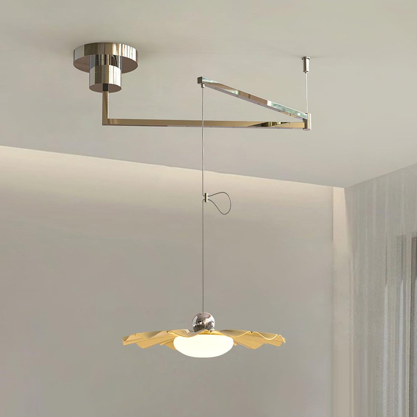 Blooming Flower Pendant Light Style A Dia 13.8″ x H 59″ / Dia 35cm x H 150cm / Chrome & White / Warm Light Pendant light