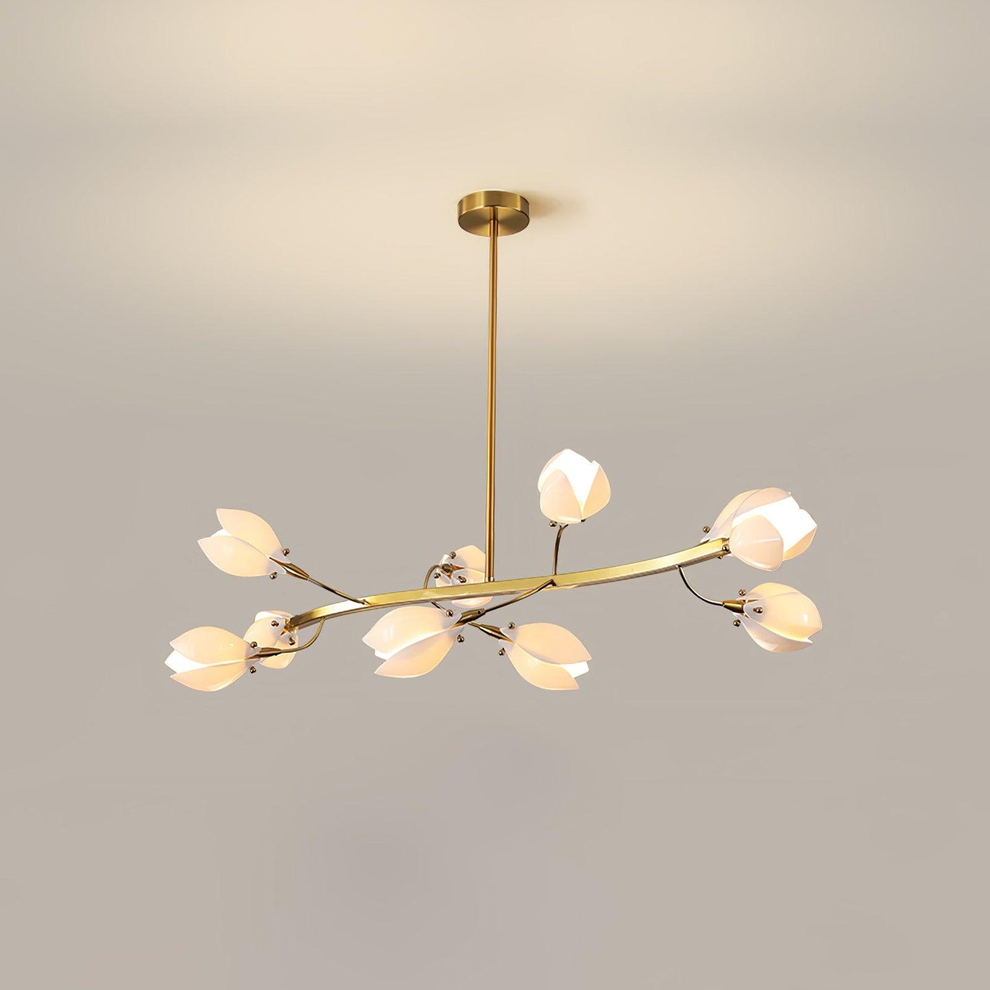 Porcelain Magnolia Chandelier 10 heads L 43.3″ x W 17.7″ x H 11.8″ / L 110cm x W 45cm x H 30cm / Gold & White Ceramic