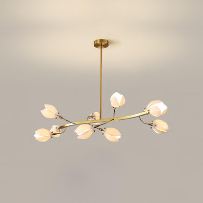 Porcelain Magnolia Chandelier 10 heads L 43.3″ x W 17.7″ x H 11.8″ / L 110cm x W 45cm x H 30cm / Gold & White Ceramic