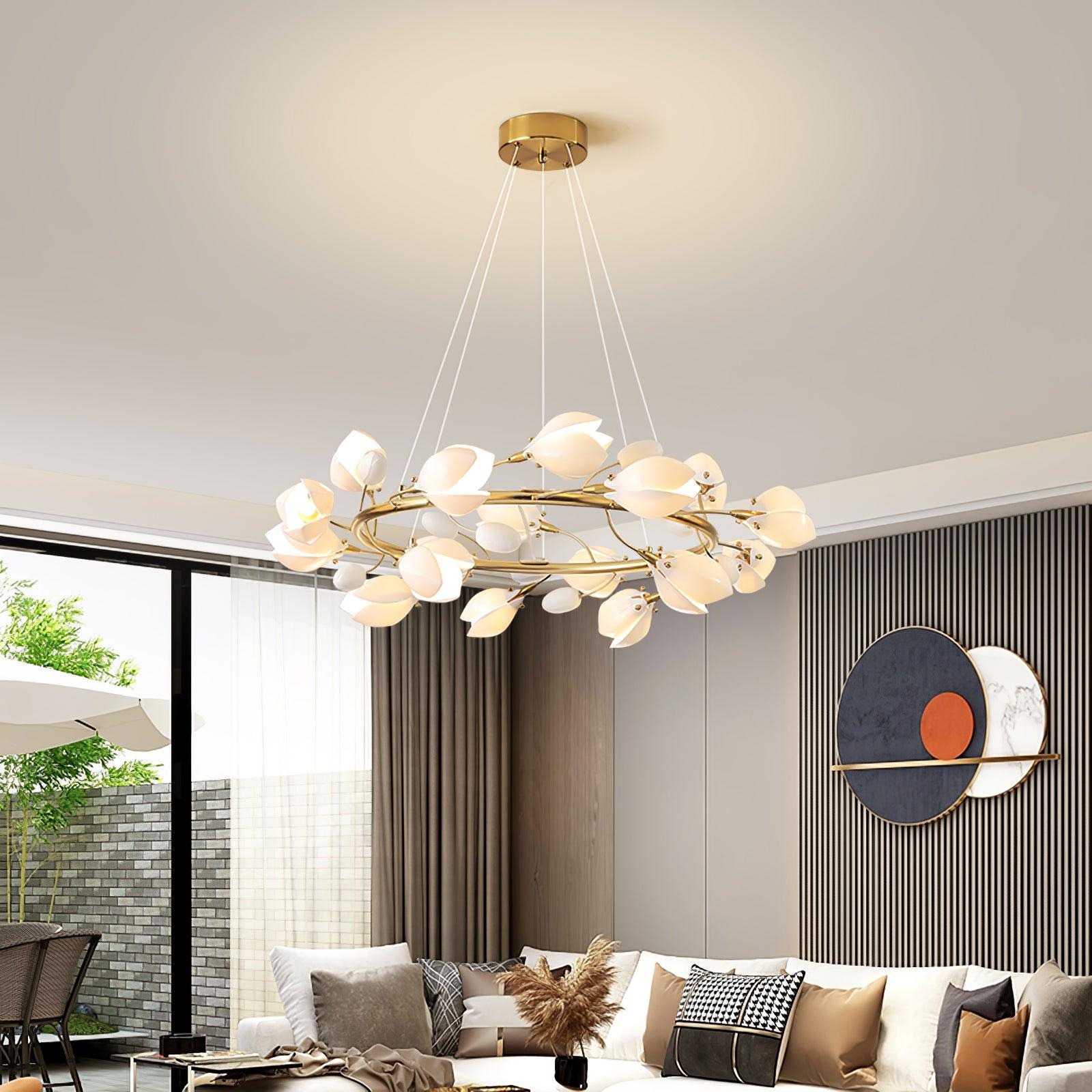 White Porcelain Magnolia Chandelier Chandelier